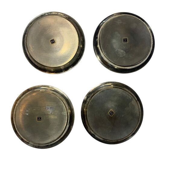 Vintage Silver Plated over Brass Set of 4 Coasters Trinket Trays - Picture 4 of 5